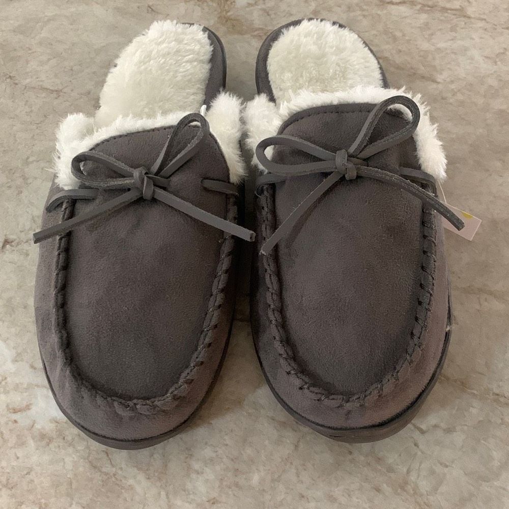 Charcoal Grey Suede Slippers